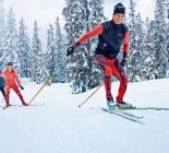 Cross-country skiing in winter holiday